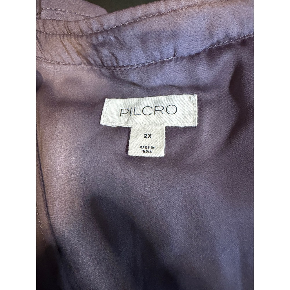 Pilcro Anthropologie Womens 2X Smocked Button Down Ruffle Hem Mini Dress Plum - Picture 4 of 8